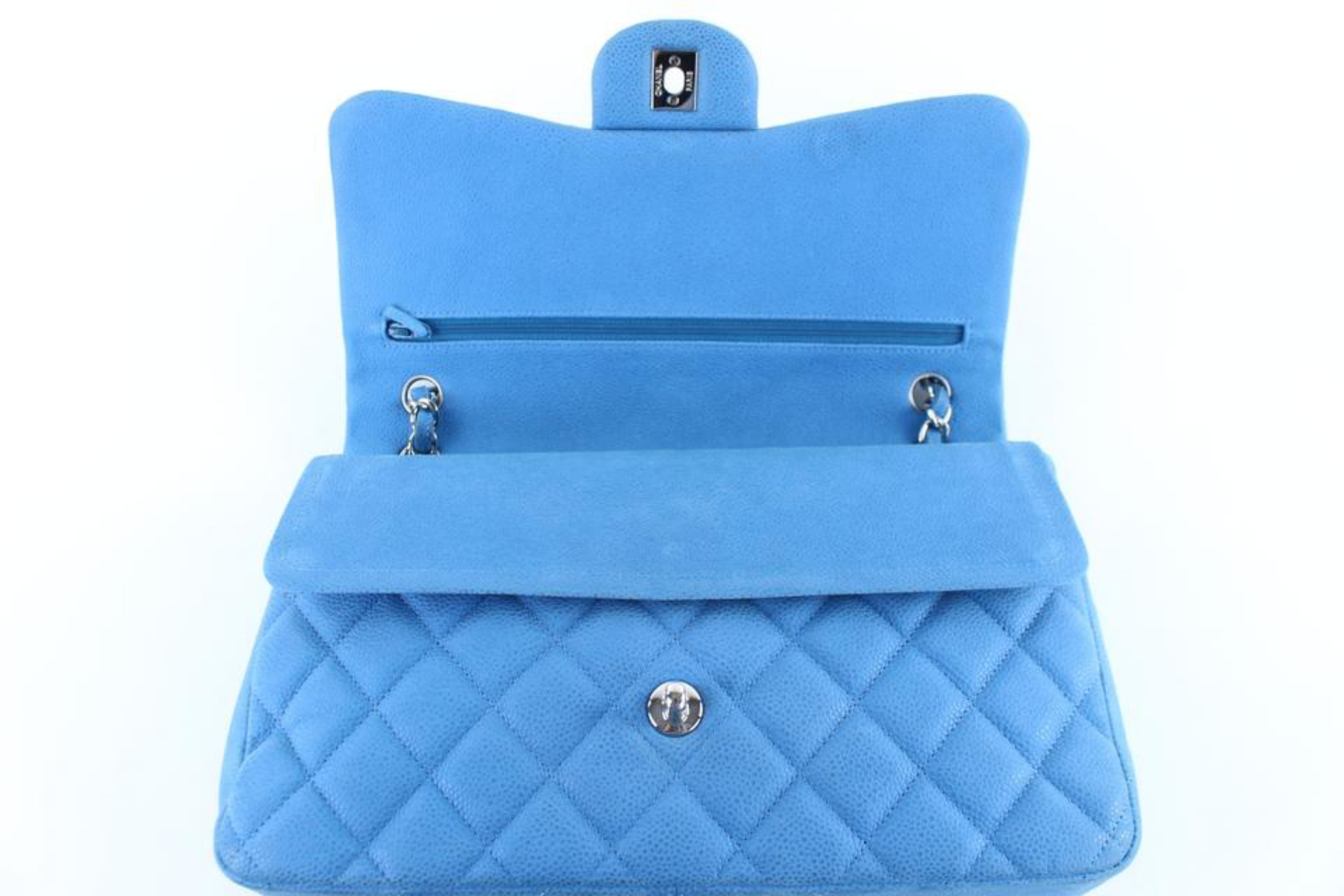 Blue Chanel Classic Flap Quilted Matte Caviar Jumbo Double 5ct1020 Shoulder Bag For Sale