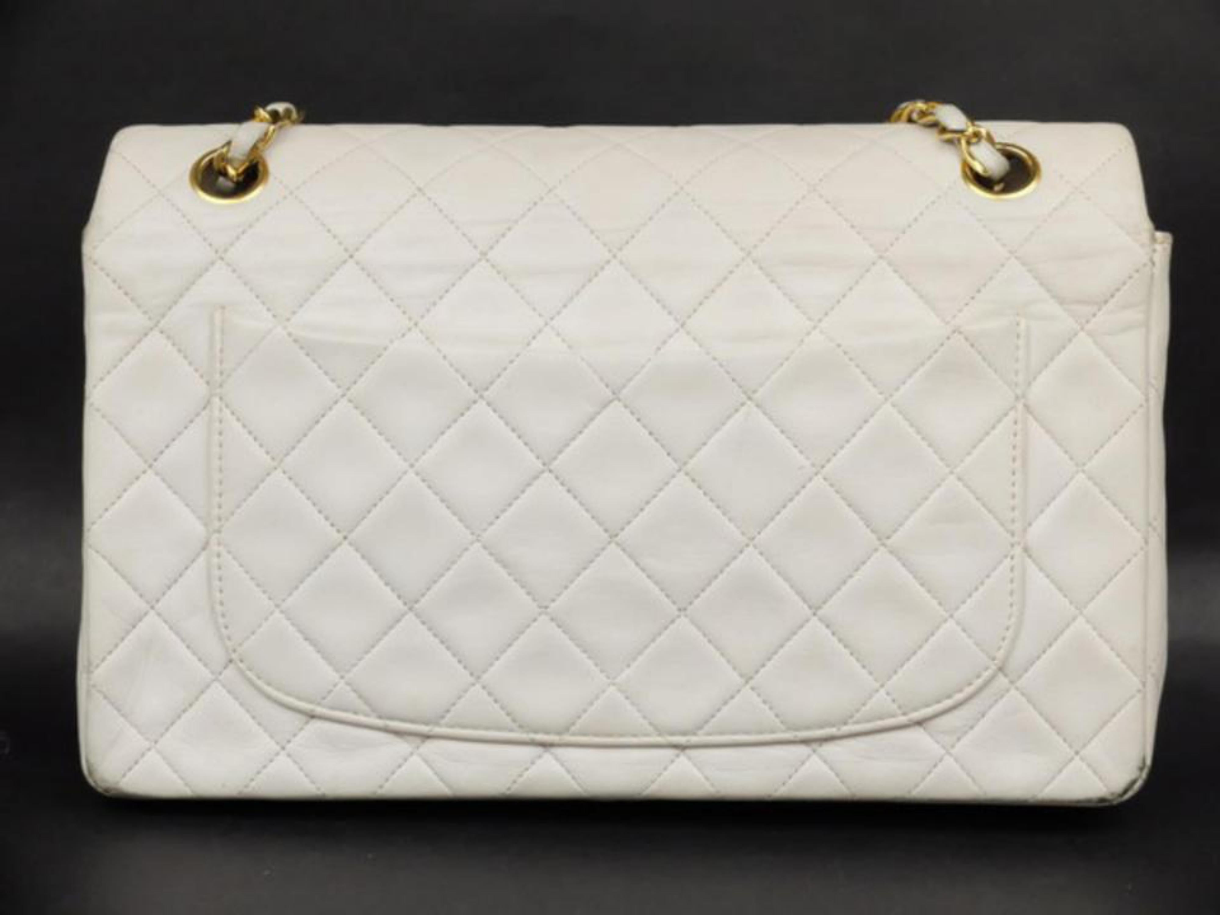 Chanel Classic Flap Quilted Medium 228478 White Leather Shoulder Bag ...