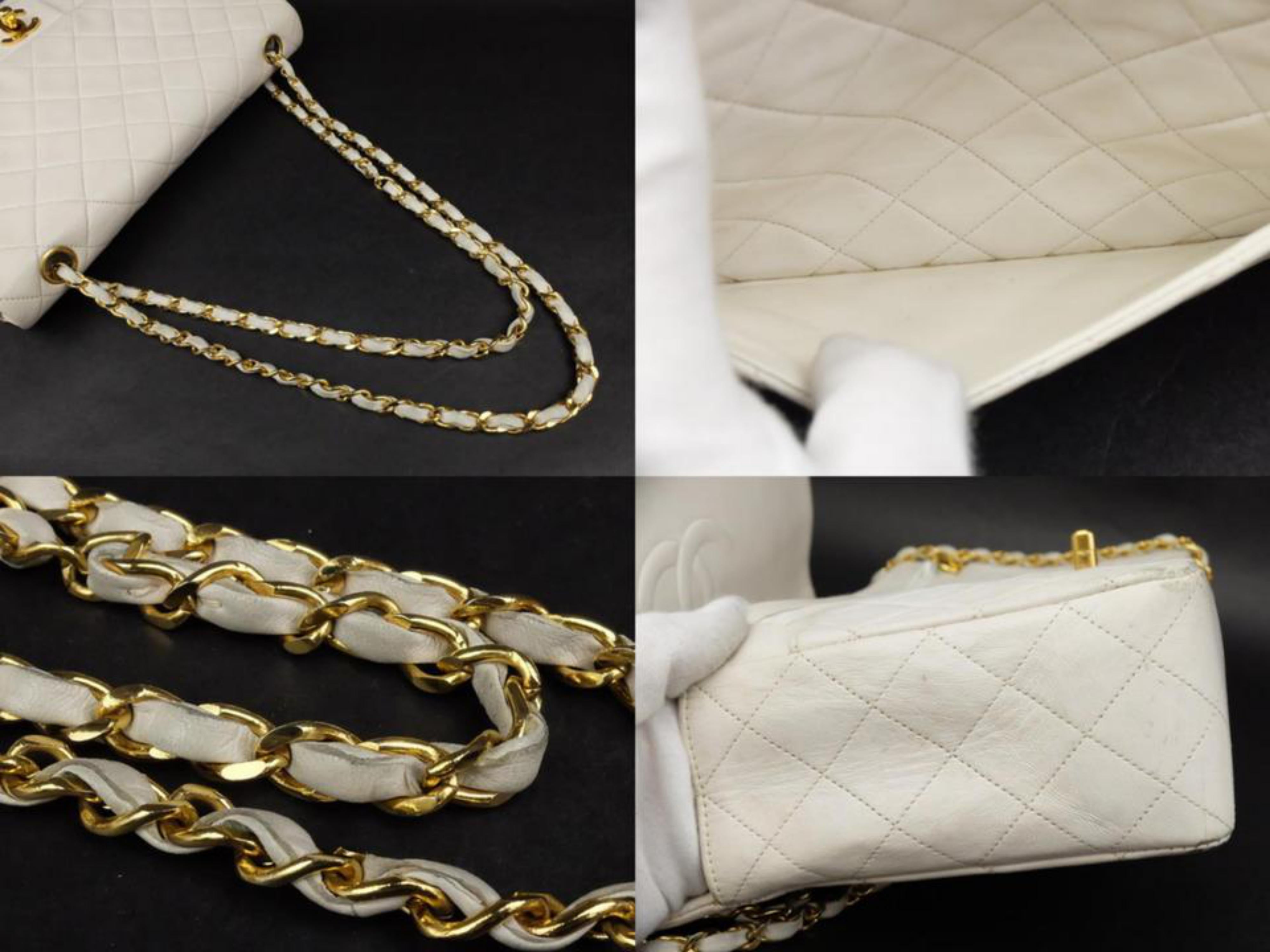 Chanel Classic Flap Quilted Medium 228478 White Leather Shoulder Bag For Sale 4