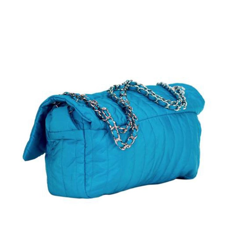 Chanel Classic Flap Quilted Microfiber Acqua Blue Nylon Shoulder Bag