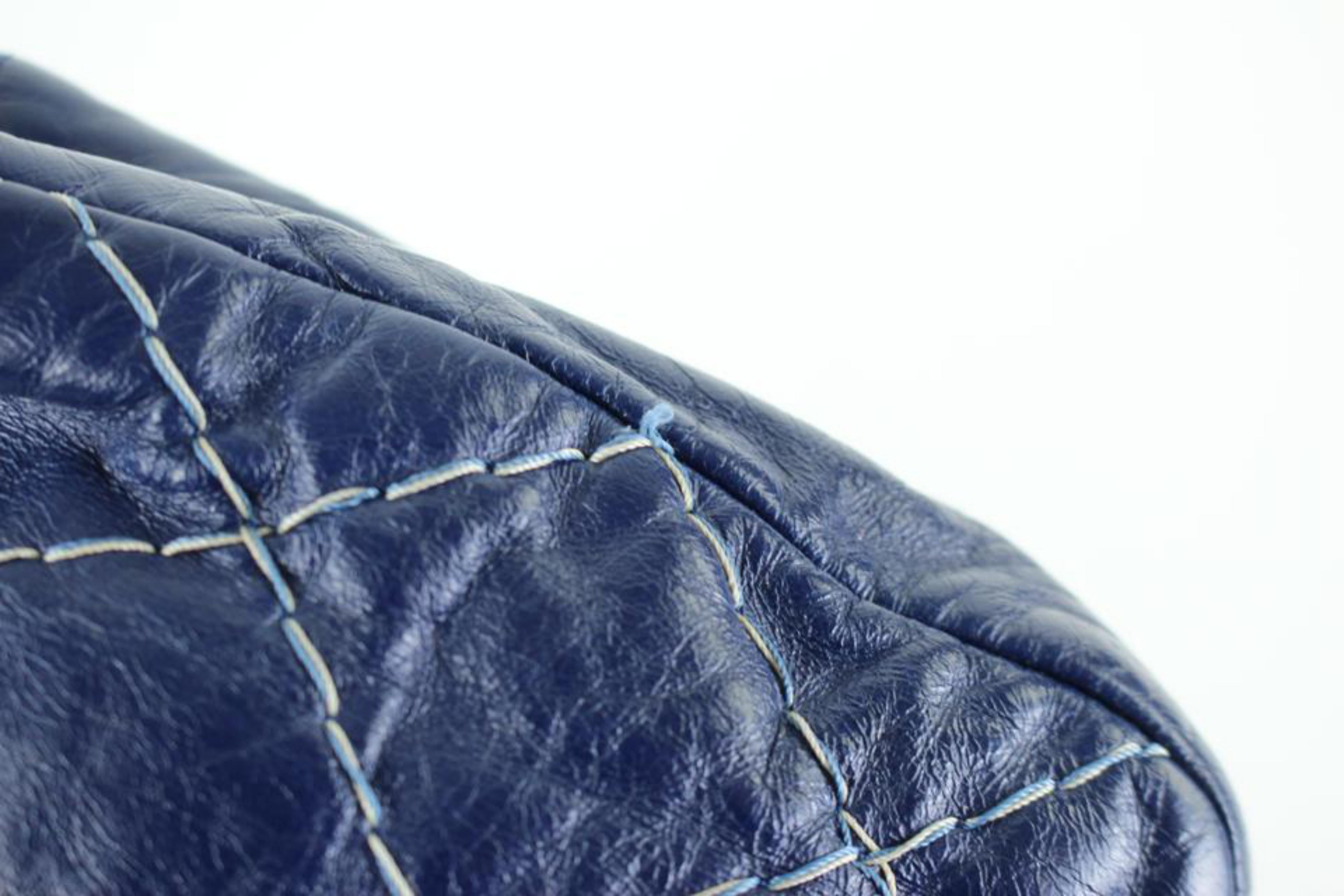 Chanel Classic Flap Quilted Surpique 219133 Navy Blue Leather Shoulder Bag For Sale 6