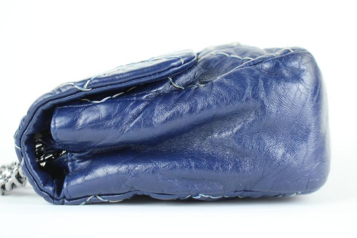 Chanel Classic Flap Quilted Surpique 219133 Navy Blue Leather Shoulder Bag For Sale 2
