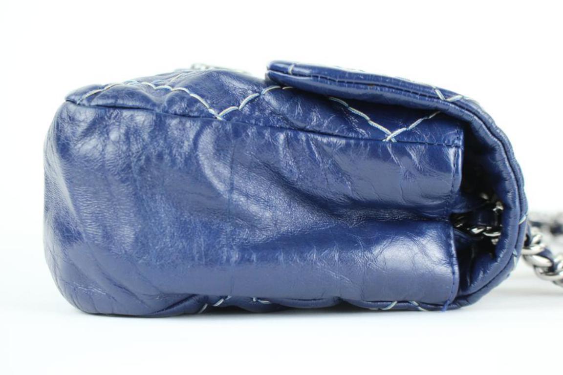 Chanel Classic Flap Quilted Surpique 219133 Navy Blue Leather Shoulder Bag For Sale 3