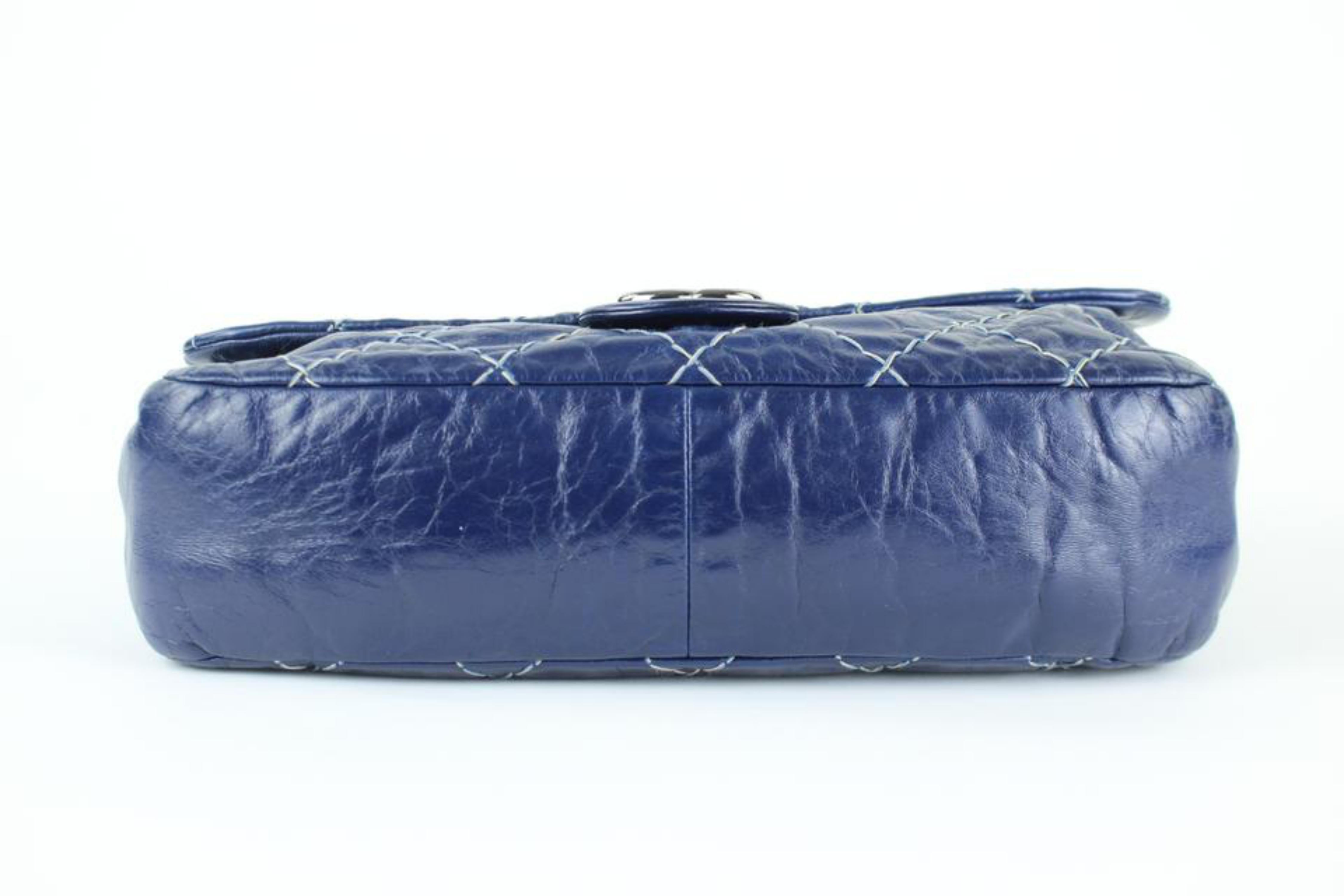 Chanel Classic Flap Quilted Surpique 219133 Navy Blue Leather Shoulder Bag For Sale 4