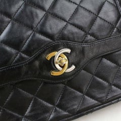 Chanel Classic Flap Quilted Two-tone Edition 870214 Black Leather Shoulder Bag