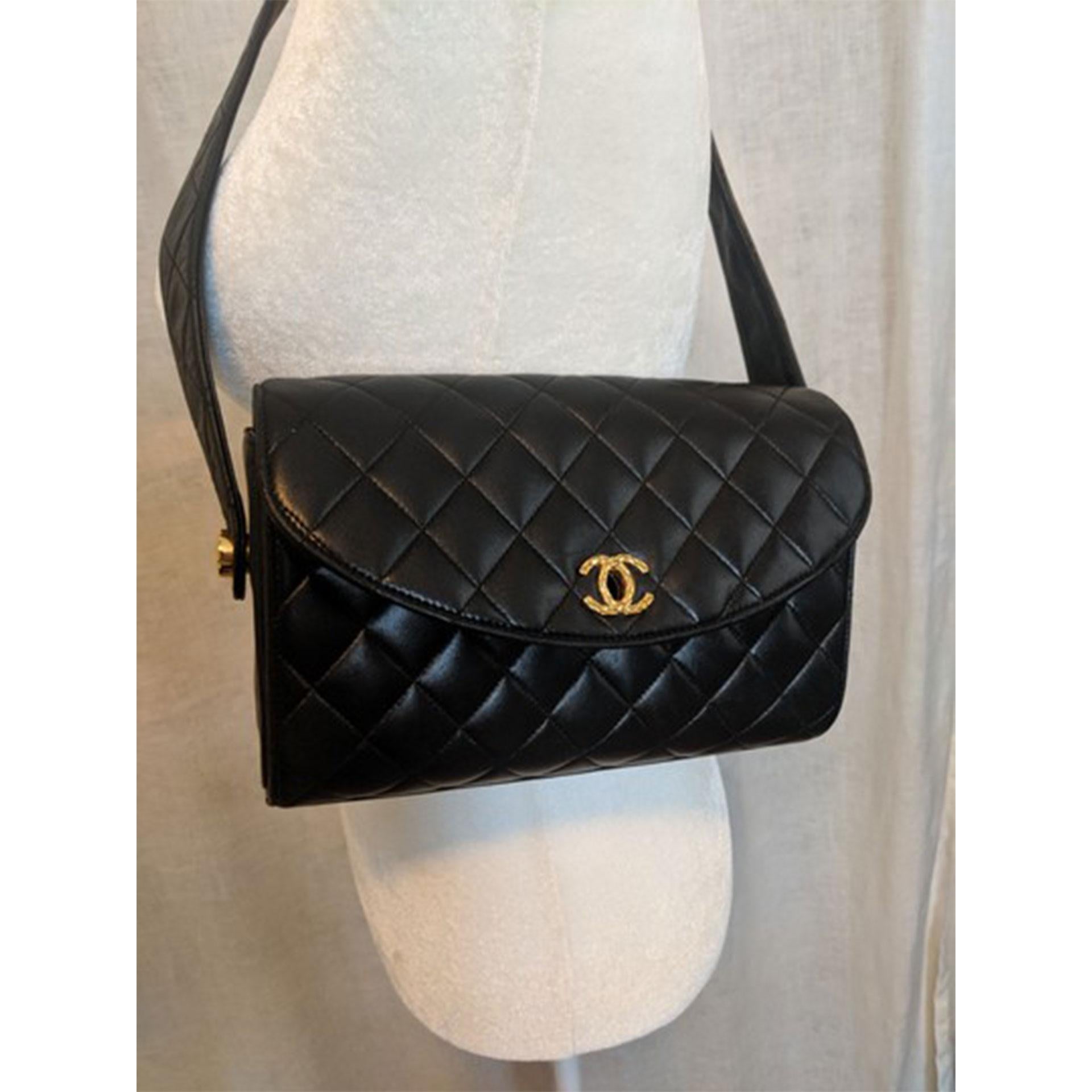 Chanel Classic Flap Rare 1991 Vintage Quilted Black Lambskin Shoulder ...