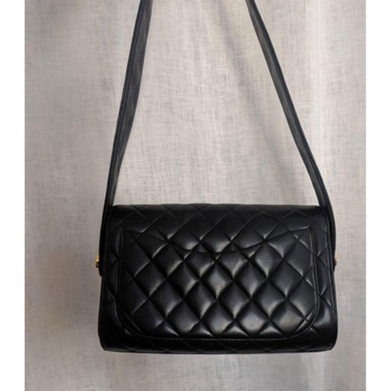 Black Quilted Lambskin Leather Medium Classic Double Flap Bag Gold  Hardware, 1991-1994
