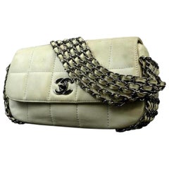 Chanel Classic Flap ( Rare ) 5 Chain Quilted 213222 White Leather Shoulder Bag