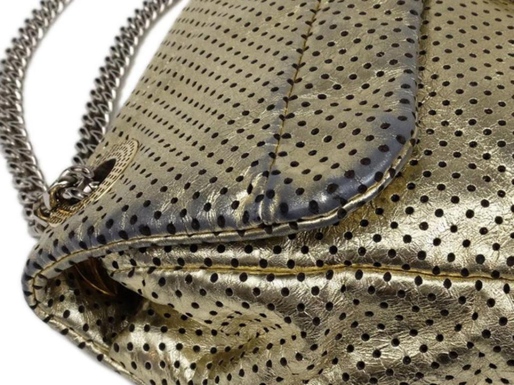Chanel Classic Flap ( Rare ) Perforated Drill 215368 Gold Leather Shoulder Bag For Sale 3