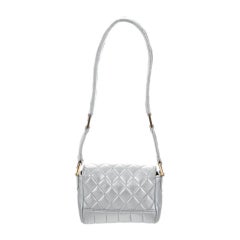Chanel Classic Flap Rare Quilted Micro Mini Silver Metallic Lambskin Leather Bag