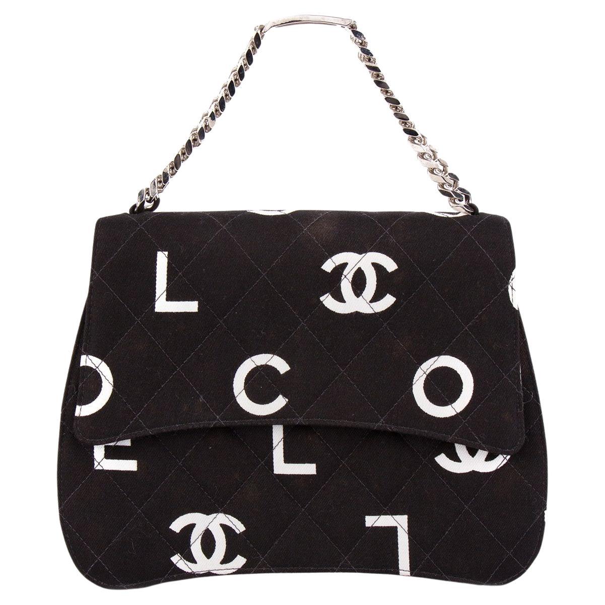 Chanel 1997 Vintage Seltene Buchstaben Nameplate Kelly Top Handle Classic Flap Bag  (Schwarz) im Angebot