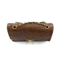 Chanel Classic Flap Rare Vintage Medium Brown Lambskin Leather 24k Gold Hardware