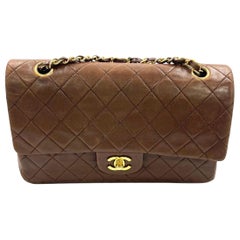 Chanel Classic Flap Rare Vintage Medium Brown Lambskin Leather 24k Gold Hardware