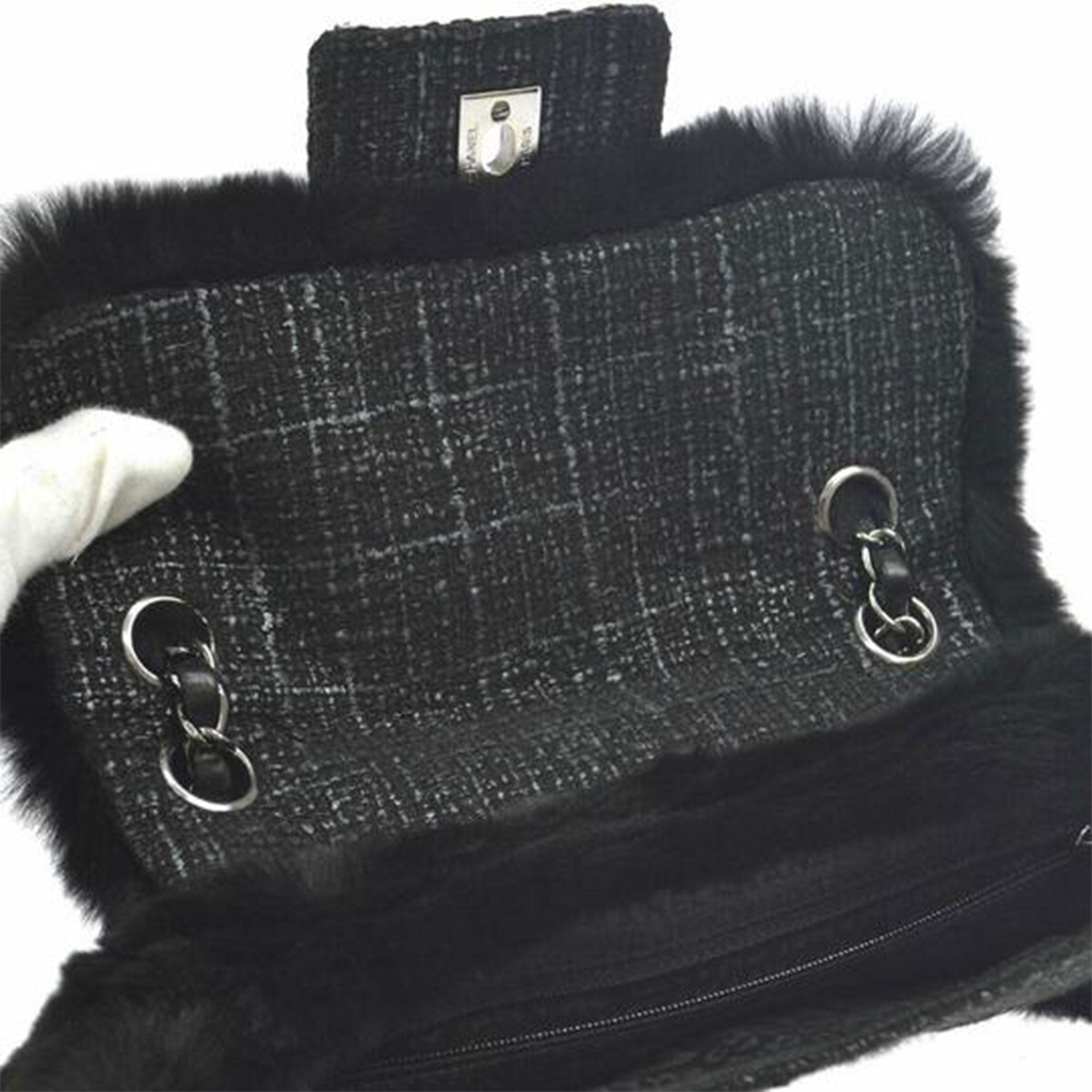 Chanel Classic Flap Rare Vintage Orylag Black and Grey Tweed Fur Cross Body Bag In Good Condition For Sale In Miami, FL