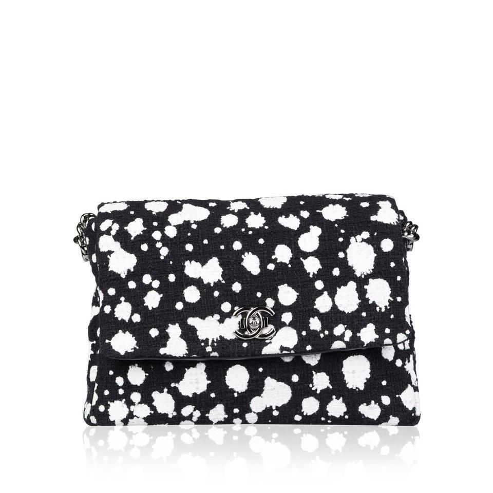 Women's Chanel Classic Flap Rare White Limited Edition Paint Black Tweed Shoulder Bag For Sale