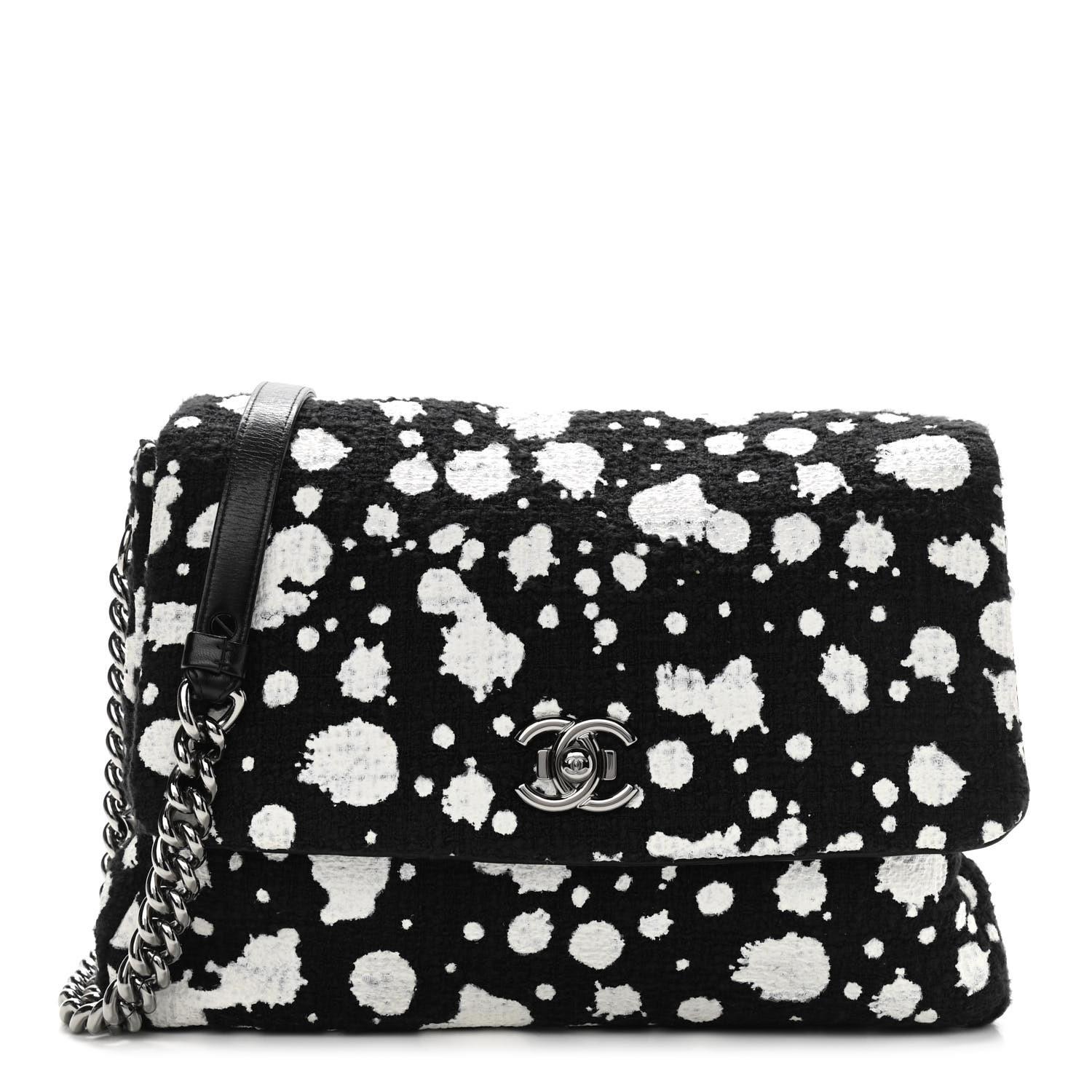 Chanel Classic Flap Rare White Limited Edition Paint Black Tweed Shoulder Bag For Sale 4
