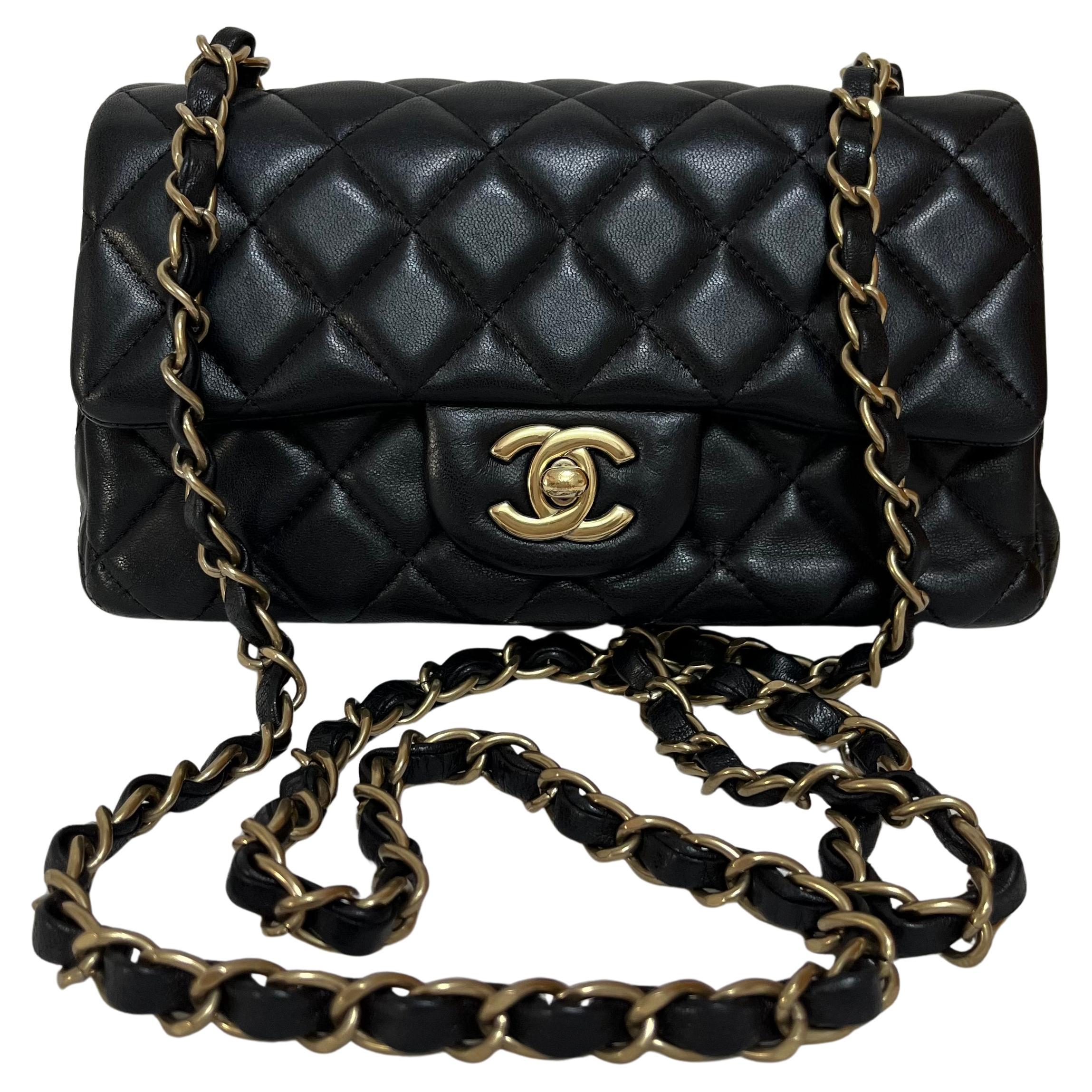 Chanel Classic Flap Rectangular Mini 2014 Black Lambskin Leather Gold Hardware
