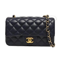 Chanel Classic Flap Rectangular Mini 2015 Navy Lambskin Gold Hardware