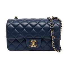 Chanel Classic Flap Rectangular Mini 2015 Navy Lambskin Gold Hardware