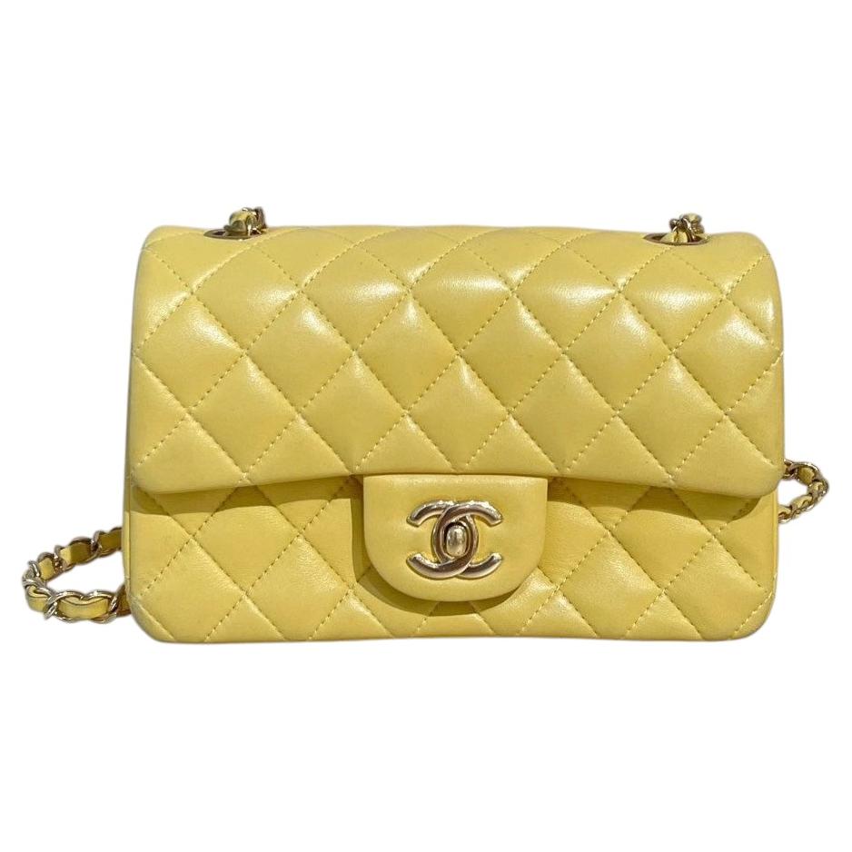 Chanel Classic Flap Rectangular Mini 2016 Yellow Lambskin Leather Gold Hardware