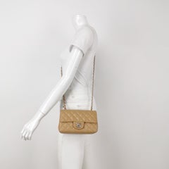 Chanel Classic Flap rectangulaire Mini Beige Lambskin Silver Hardware 2018