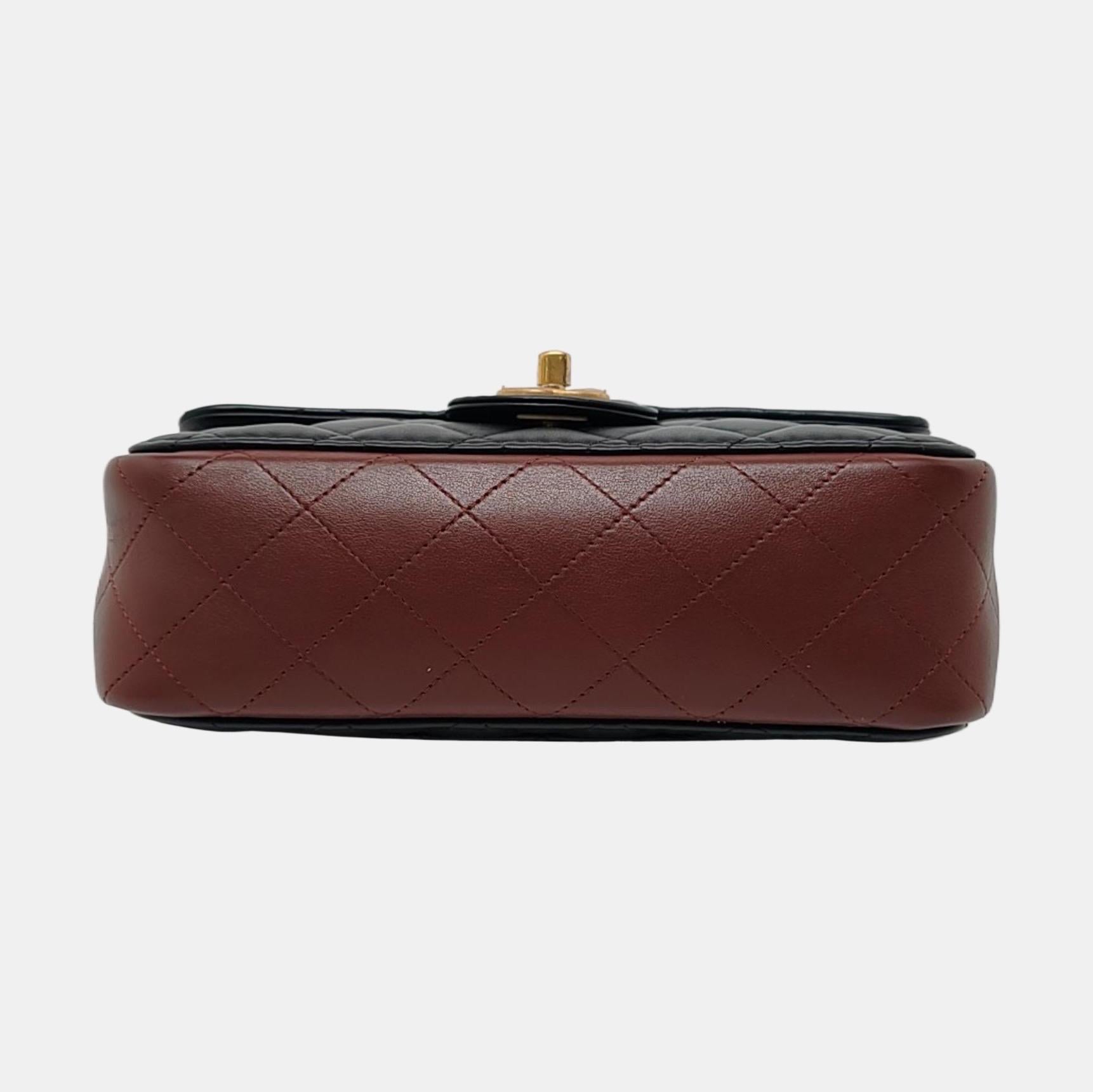 Chanel Classic Flap Rettangolare Mini in pelle di agnello nera e bordeaux Oro Ha in vendita 8