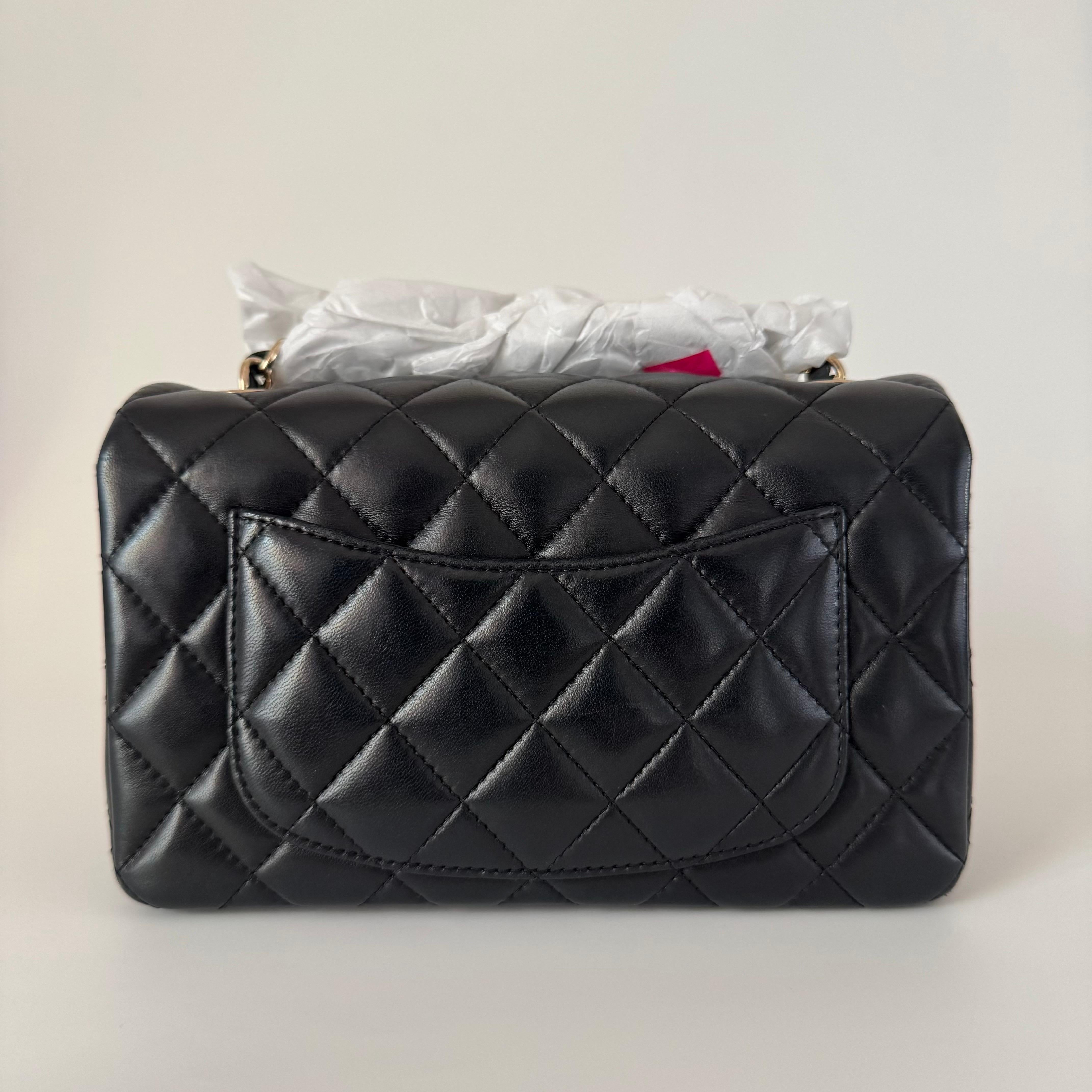 Chanel Classic Flap Rectangular Mini Black Lambskin Leather Gold HW 2016-17 For Sale 6