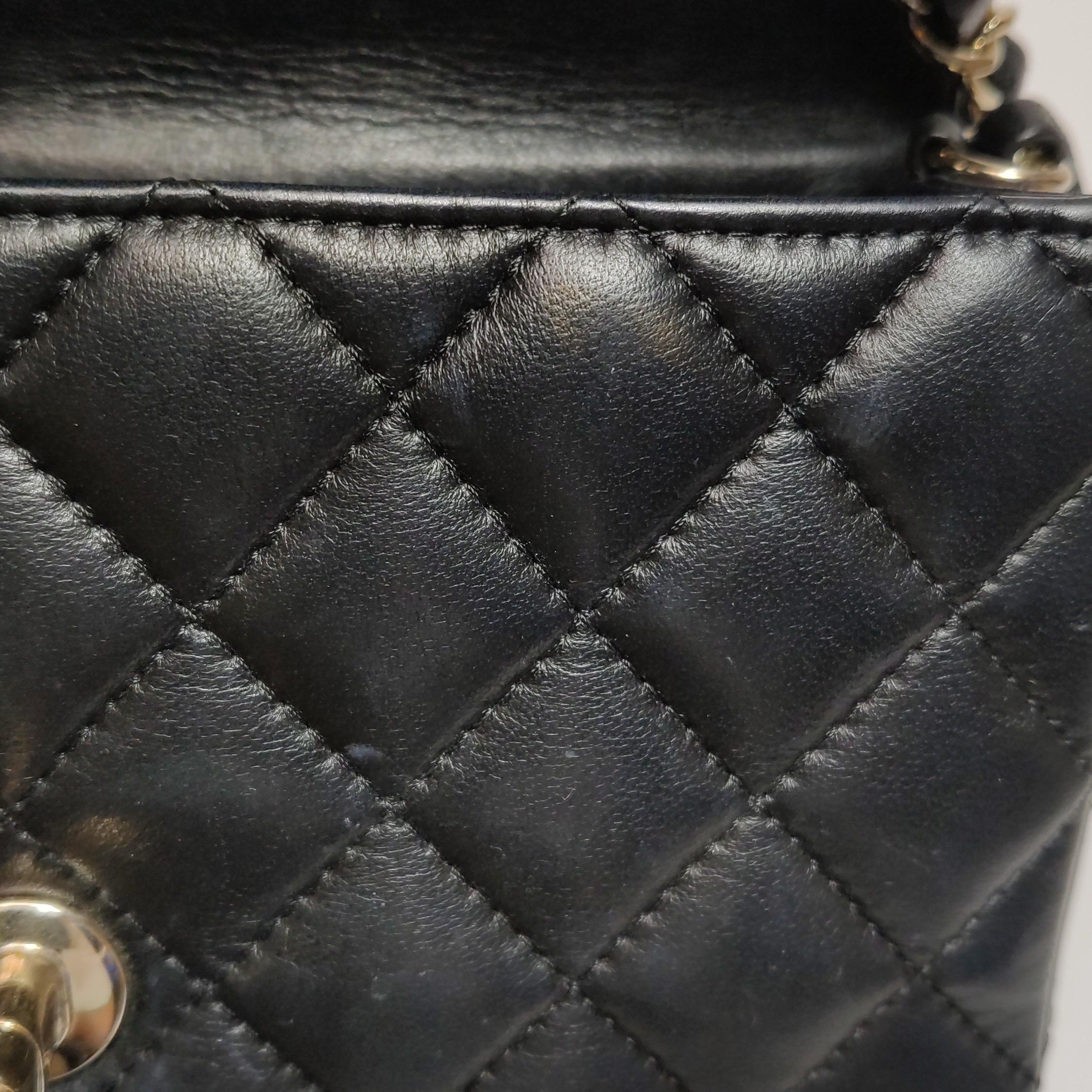 Chanel Classic Flap Rectangular Mini Black Lambskin Leather Gold HW 2016-17 For Sale 8