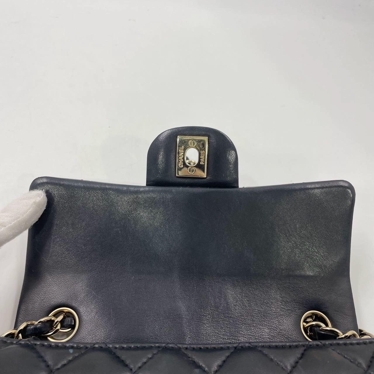 Chanel Classic Flap Rectangular Mini Black Lambskin Leather Gold HW 2016-17 For Sale 9