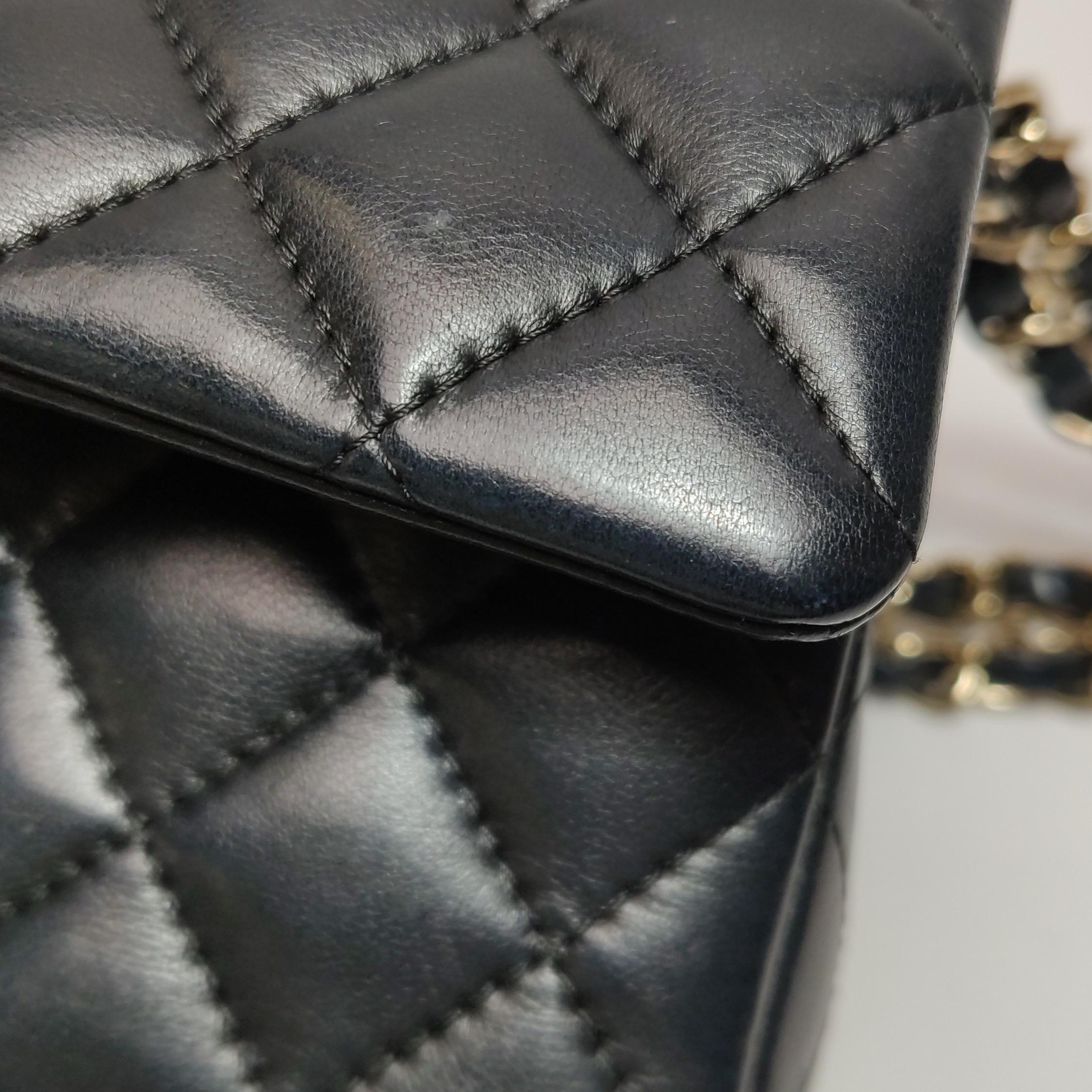 Chanel Classic Flap Rectangular Mini Black Lambskin Leather Gold HW 2016-17 For Sale 10
