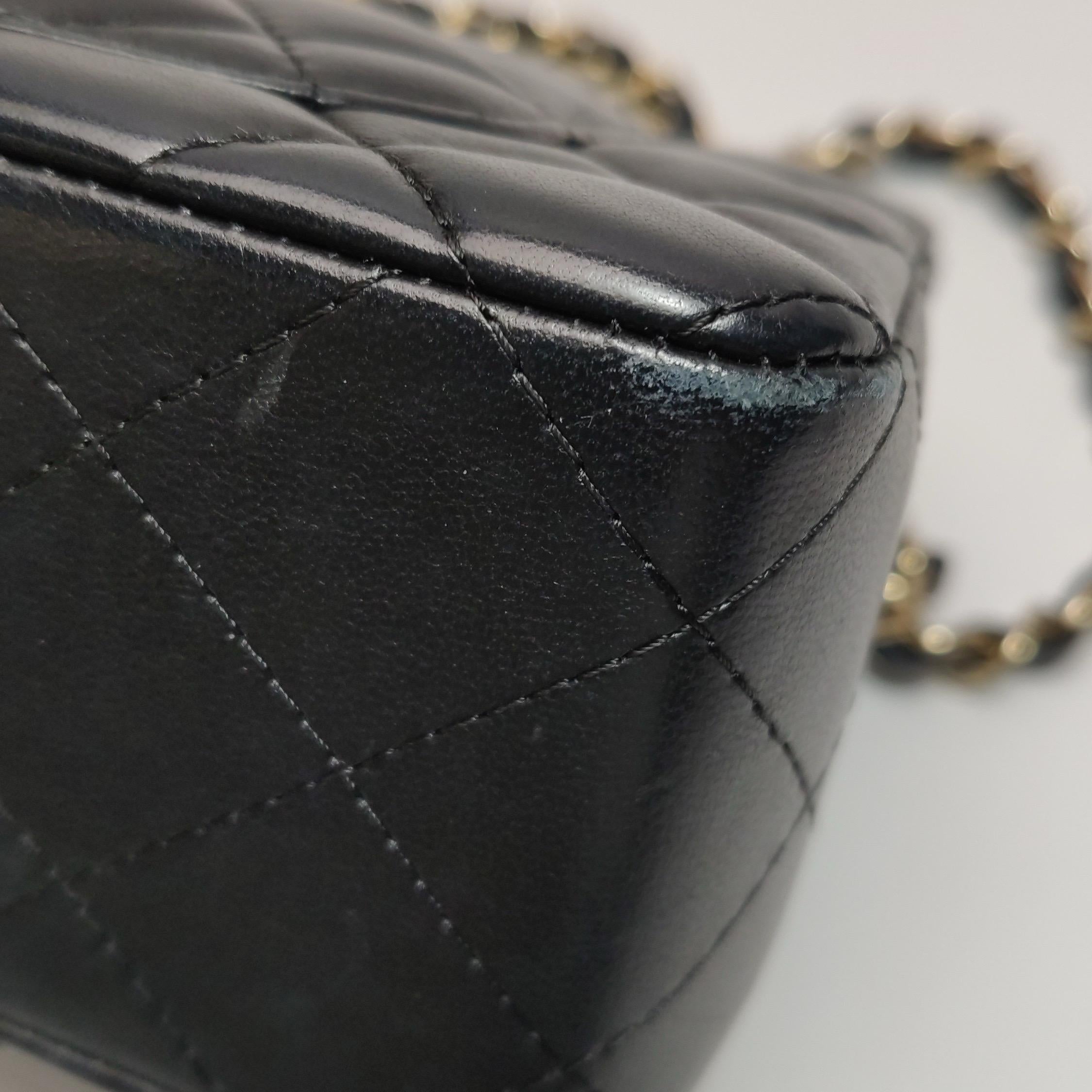 Chanel Classic Flap Rectangular Mini Black Lambskin Leather Gold HW 2016-17 For Sale 13