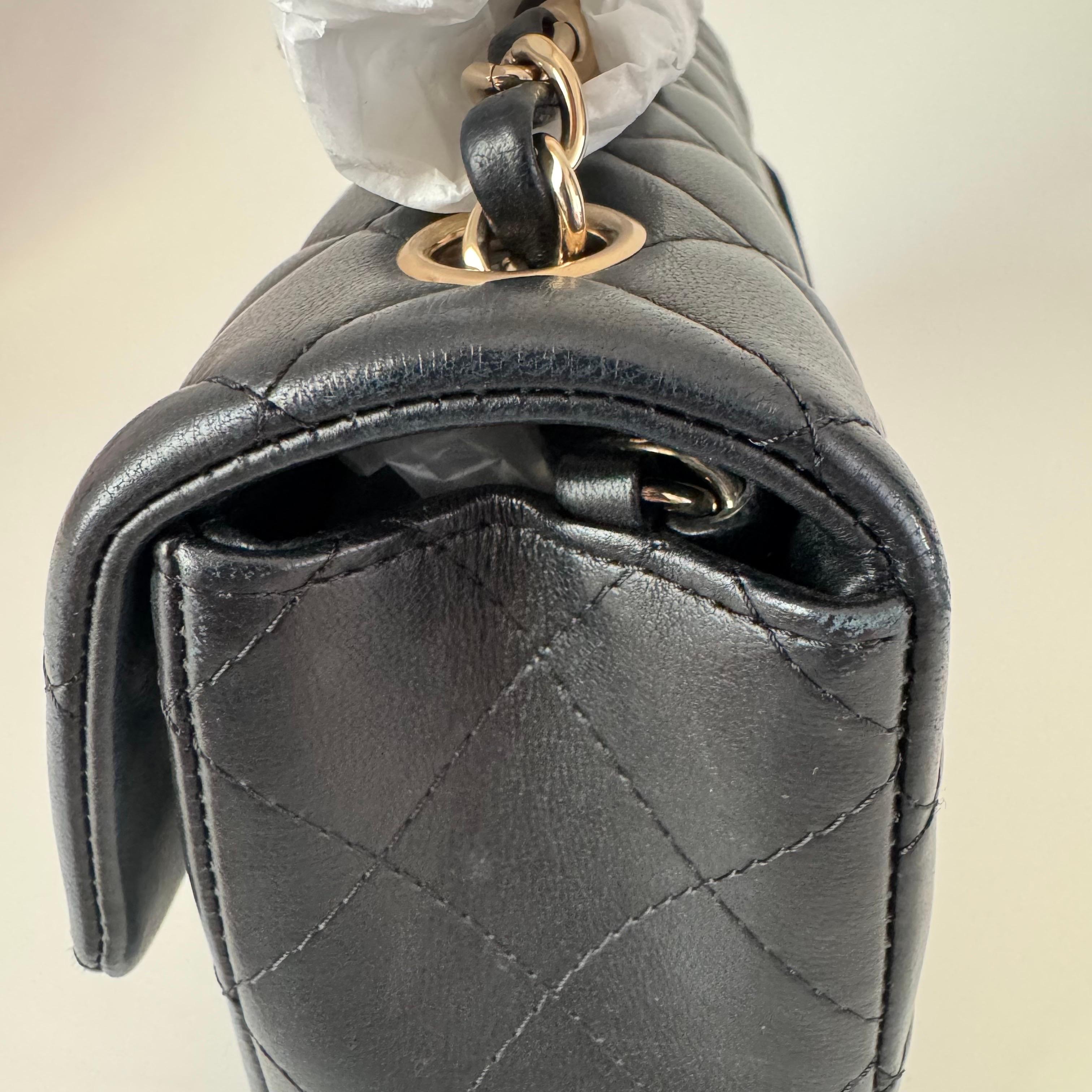 Chanel Classic Flap Rectangular Mini Black Lambskin Leather Gold HW 2016-17 For Sale 2