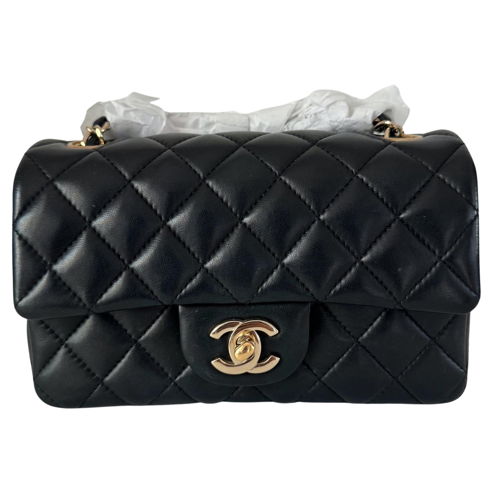 Chanel Classic Flap Rectangular Mini Black Lambskin Leather Gold HW 2016-17 For Sale