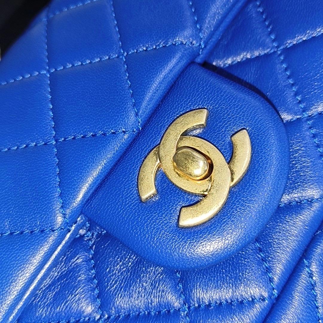 Chanel Classic Flap Rectangular Mini Blue Lambskin Pearl Crush Gold Ball 5
