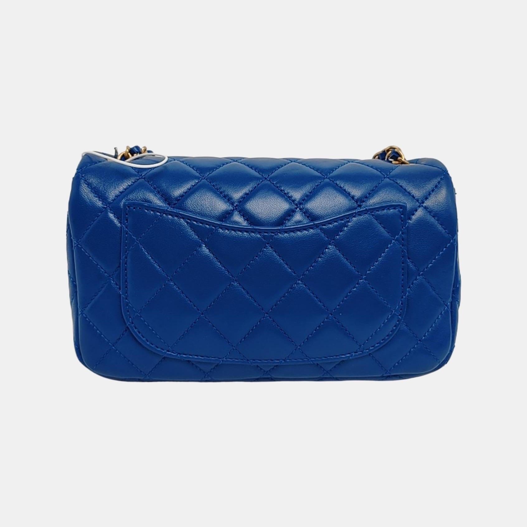 Women's Chanel Classic Flap Rectangular Mini Blue Lambskin Pearl Crush Gold Ball