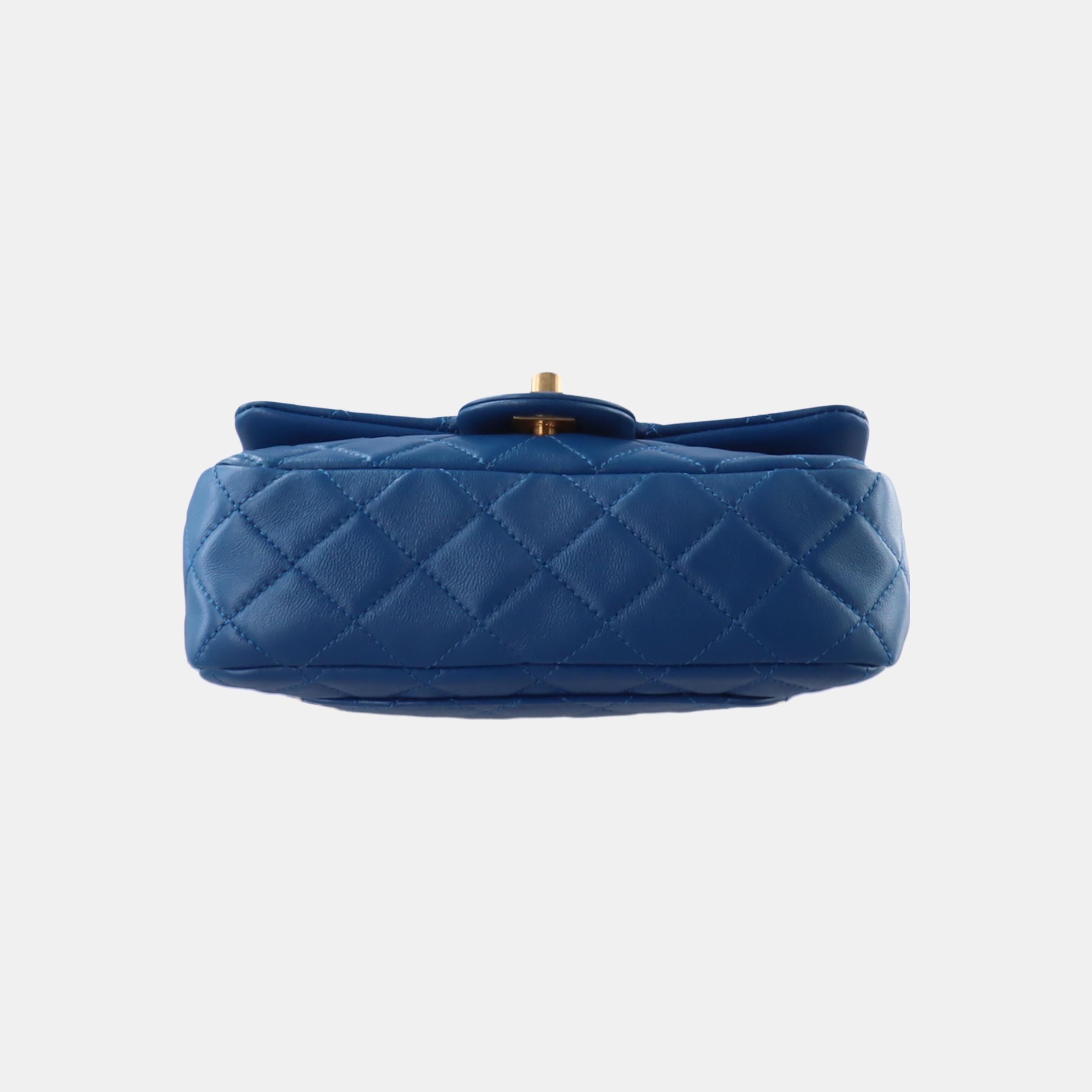 Women's Chanel Classic Flap Rectangular Mini Blue Lambskin Pearl Crush Gold Ball