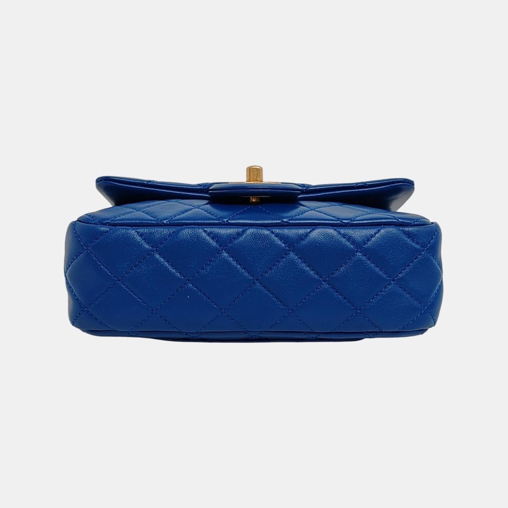 Chanel Classic Flap Rectangular Mini Blue Lambskin Pearl Crush Gold Ball 4