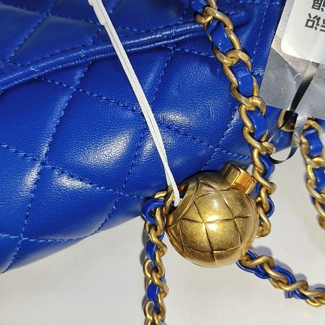 Chanel Classic Flap Rectangular Mini Blue Lambskin Pearl Crush Gold Ball 4
