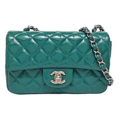 Chanel Classic Flap Rectangular Mini Blue Patent Leather Silver Hardware