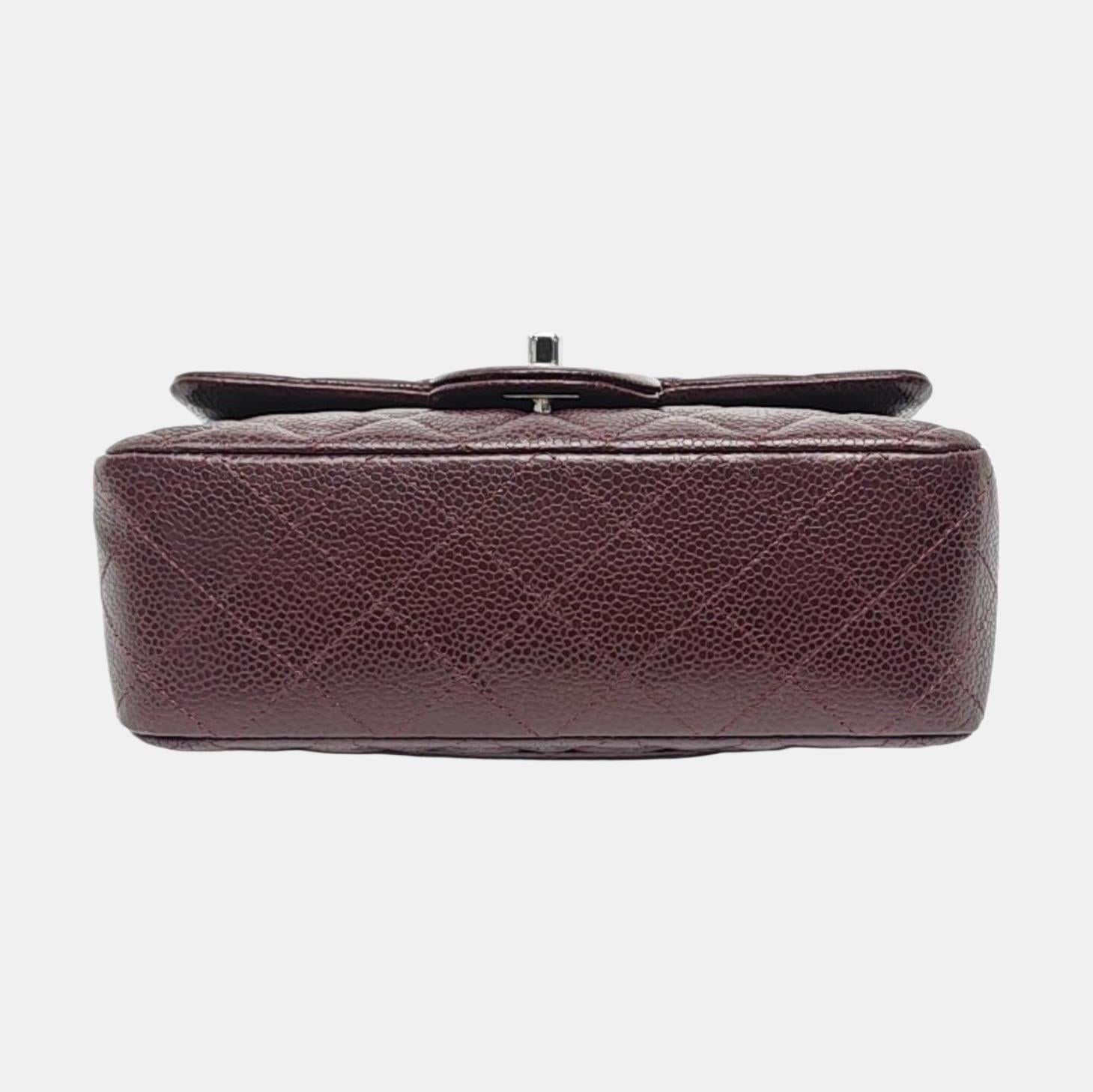 Black Chanel Classic Flap Rectangular Mini Burgundy Caviar Leather Silver Hardware