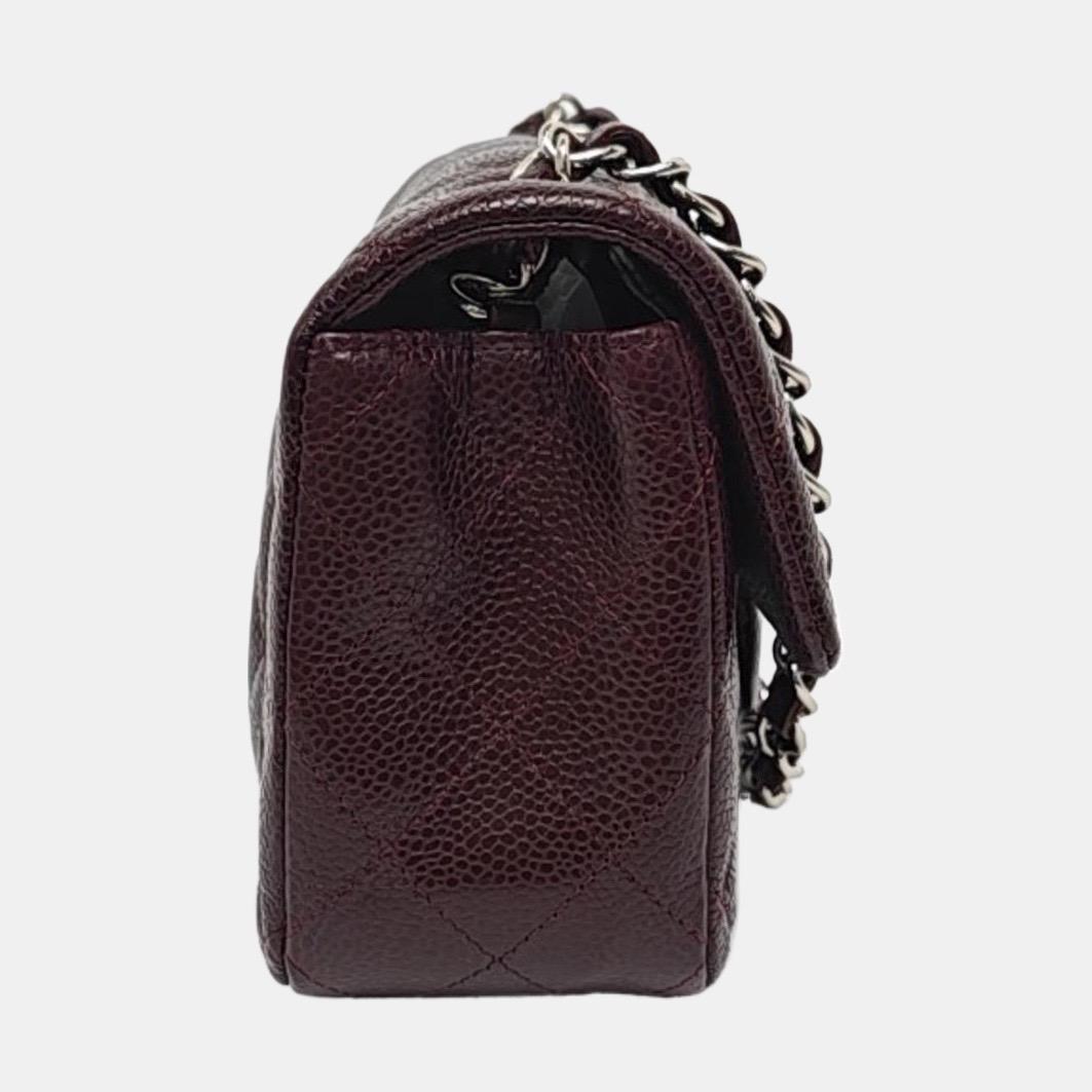 Women's Chanel Classic Flap Rectangular Mini Burgundy Caviar Leather Silver Hardware