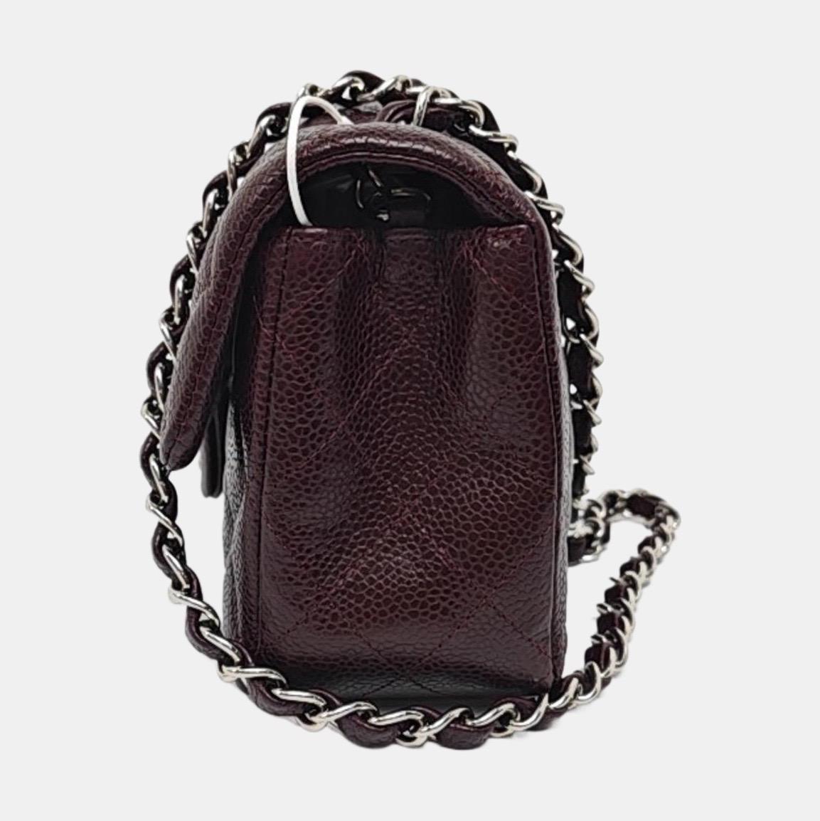 Chanel Classic Flap Rectangular Mini Burgundy Caviar Leather Silver Hardware 1