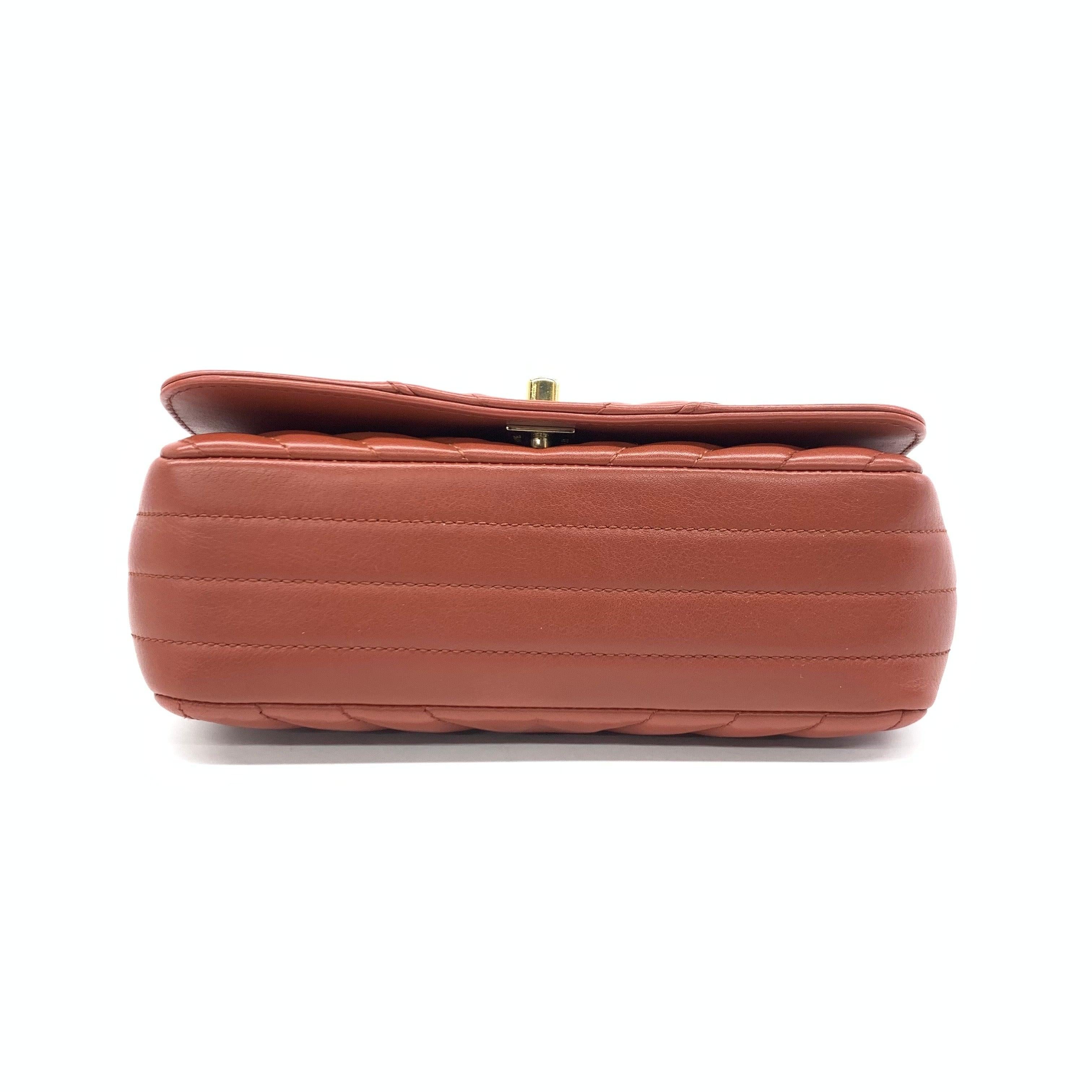 Brown Chanel Classic Flap Rectangular Mini Crossbody Bag Chevron Calfskin Leather