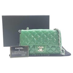 Chanel Classic Flap Rectangular Mini Green Patent Leather Silver Hardware 2016-2