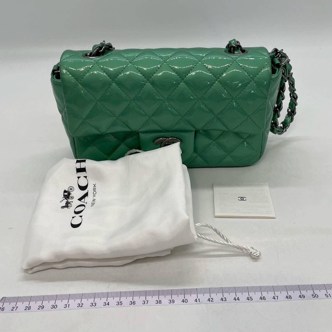 Chanel Classic Flap Rectangular Mini Green Patent Leather Silver HW 5