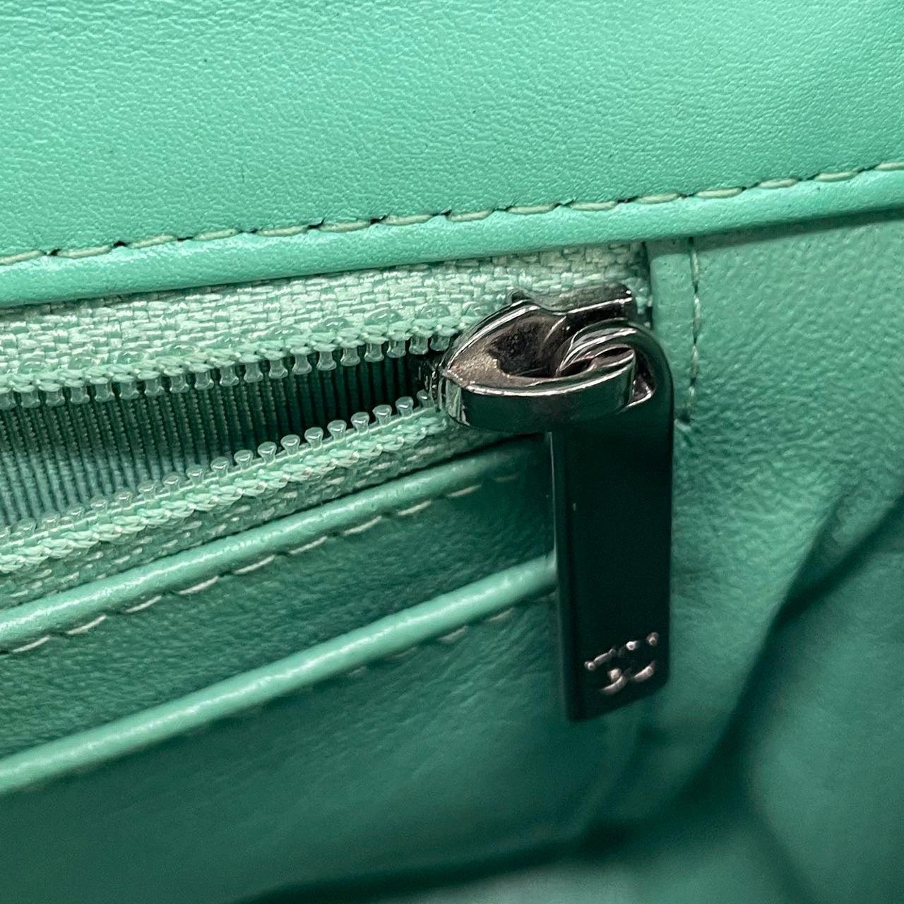 Chanel Classic Flap Rectangular Mini Green Patent Leather Silver HW 6