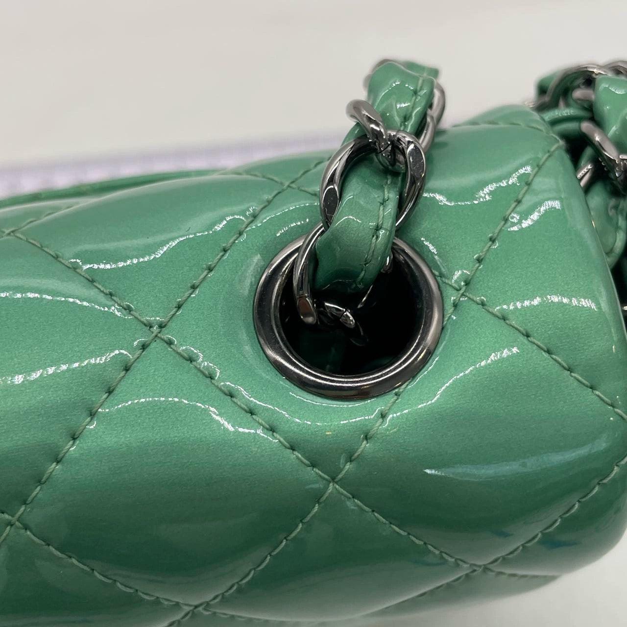 Chanel Classic Flap Rectangular Mini Green Patent Leather Silver HW 9