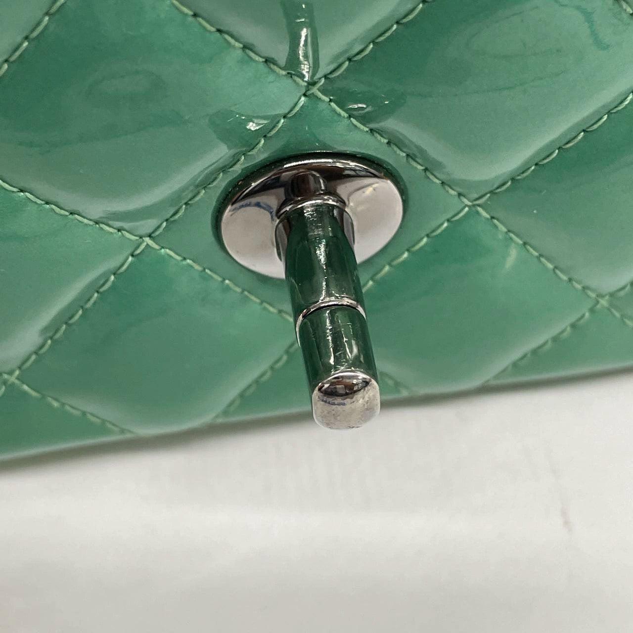Chanel Classic Flap Rectangular Mini Green Patent Leather Silver HW 13