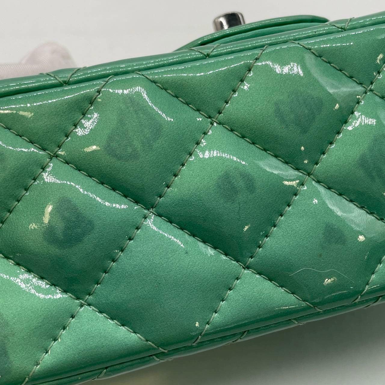 Chanel Classic Flap Rectangular Mini Green Patent Leather Silver HW 15