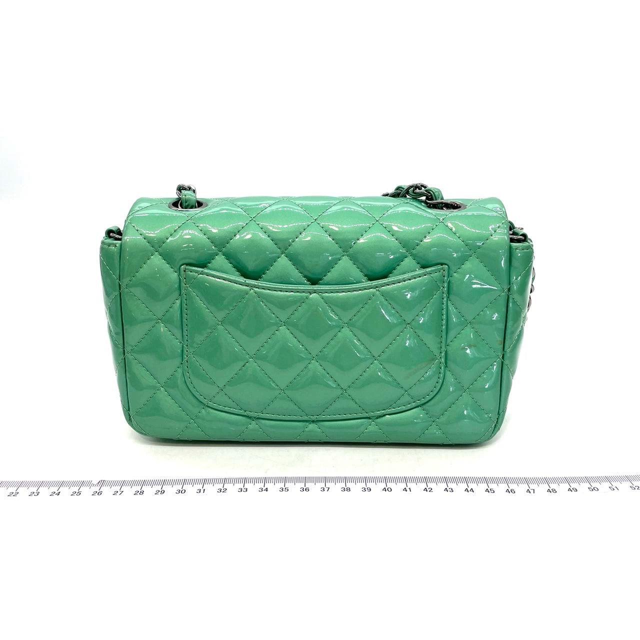 Blue Chanel Classic Flap Rectangular Mini Green Patent Leather Silver HW